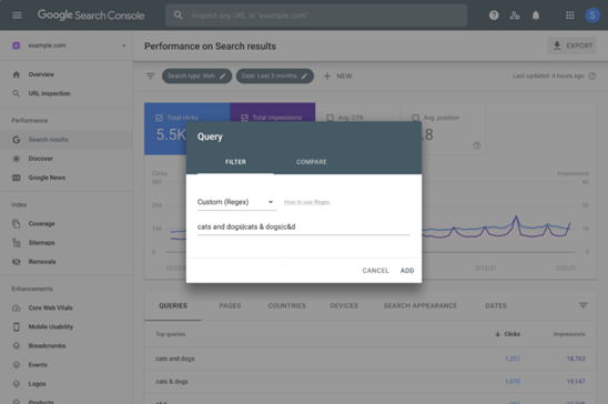 Regex: screenshot da Google Search Console