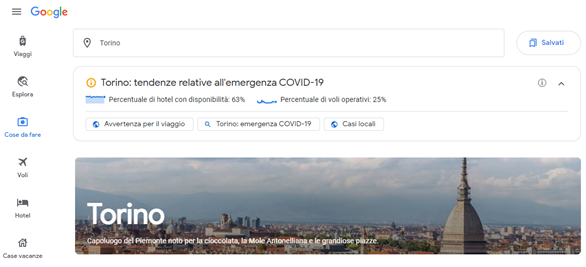 Screenshot da Google Travel